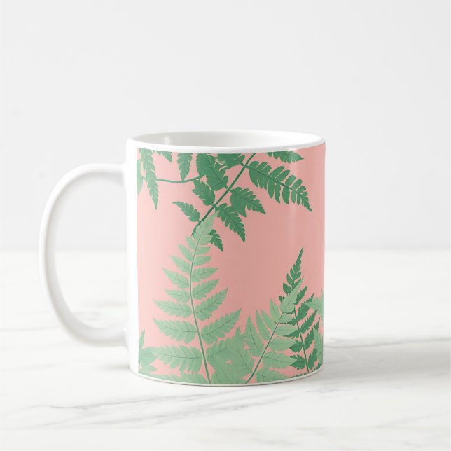 Blush Pink Fern Leaf Botanical Sage Green Modern  Kaffeetasse (Links)