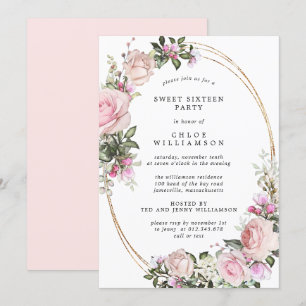 Blush Pink Floral 16 . Geburtstag Party Einladung