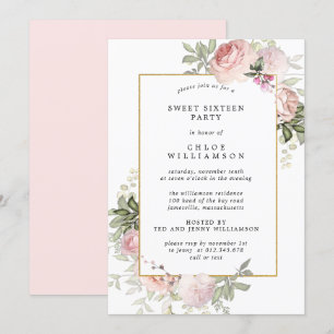 Blush Pink Floral 16 . Geburtstag Party Einladung