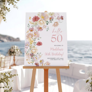 Blush Pink Floral 50. Geburtstag Willkommen Poster