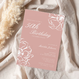 Blush Pink Floral 50. Geburtstagsparty Einladung