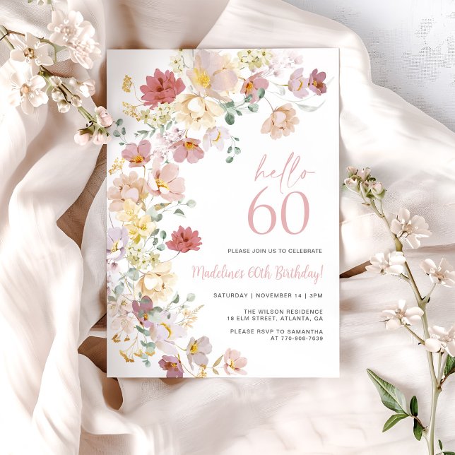 Blush Pink Floral 60. Geburtstag Einladung (Von Creator hochgeladen)