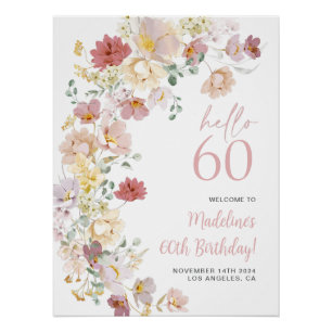 Blush Pink Floral 60. Geburtstag Willkommen Poster