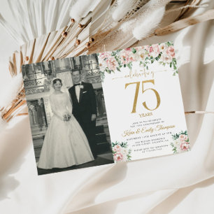 Blush Pink Floral 75 Jahre Einladung