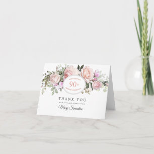 Blush Pink Floral 90. Geburtstag Vielen Dank Dankeskarte