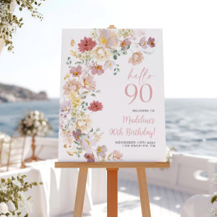 Blush Pink Floral 90. Geburtstag Willkommen Poster