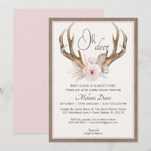 Blush Pink Floral Antler Rustikale Babydusche Einladung