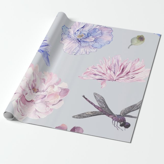 Blush Pink Floral Aquarell Geschenkpapier (Ungerollt)