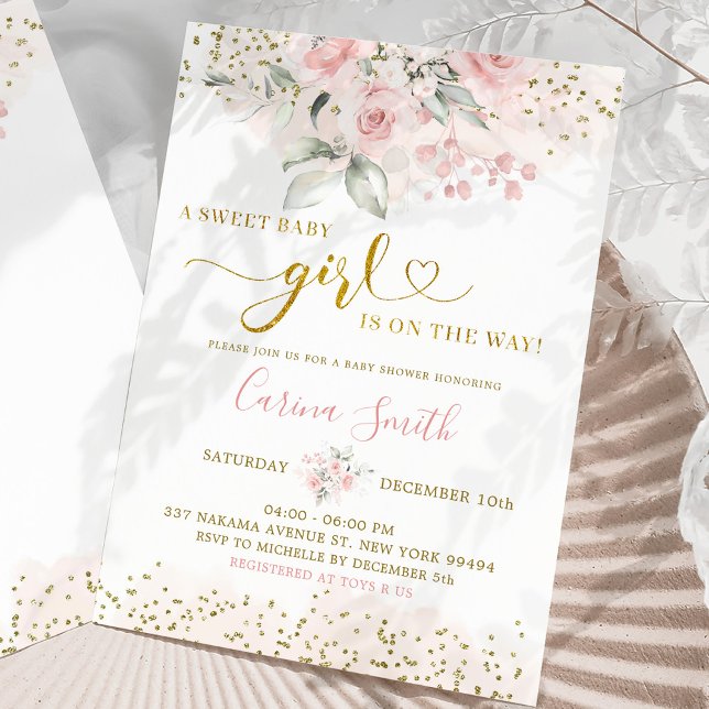 Blush Pink Floral Baby auf dem Weg Babydusche Einladung (Von Creator hochgeladen)