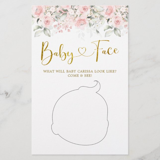 Blush Pink Floral Baby Dusche Baby Face Spiel (Vorderseite)
