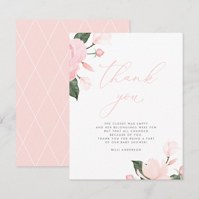 Blush Pink Floral Baby Dusche Danke (Vorne/Hinten)
