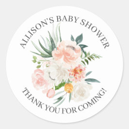 Blush Pink Floral Baby Dusche Danke Dusche Runder Aufkleber
