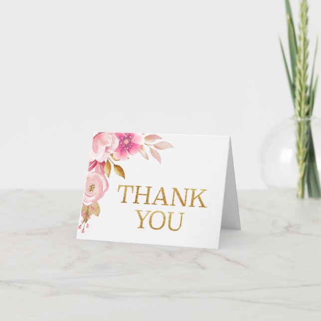 Blush Pink Floral Baby Dusche Danke Karte (Vorderseite)