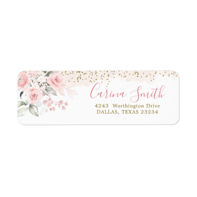 Blush Pink Floral Baby Dusche Etikett (Vorne)