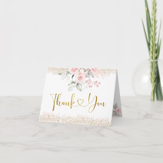 Blush Pink Floral Baby Dusche geklappt Dankeskarte (Vorderseite)