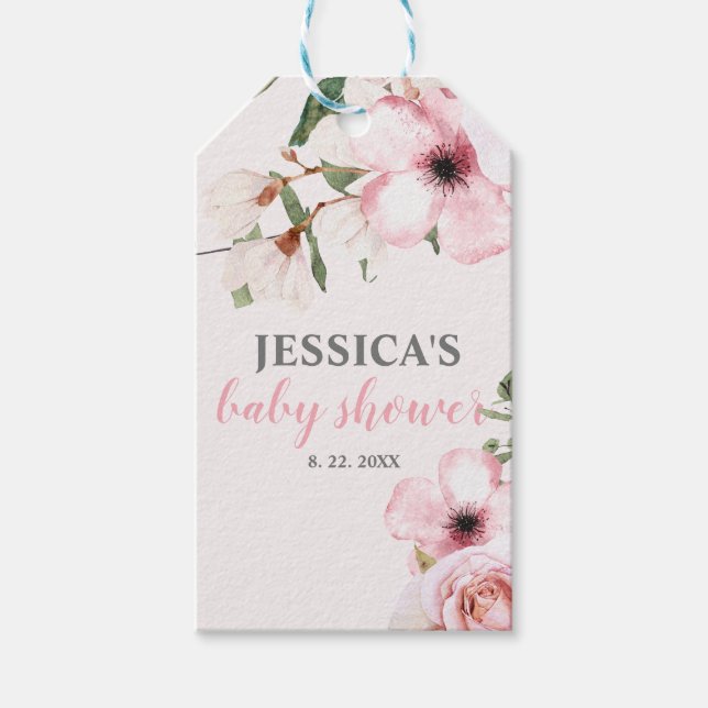 Blush Pink Floral Baby Dusche Geschenkanhänger (Vorderseite)