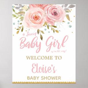Blush Pink Floral Baby Dusche Girl Begrüßungszeich Poster
