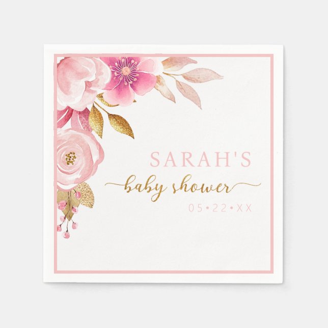 Blush Pink Floral Baby Dusche Napkins Serviette (Vorderseite)