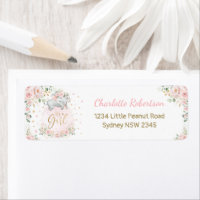 Blush Pink Floral Baby Elephant Rücksendeadresse