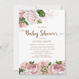 Blush Pink Floral Baby Girl Babydusche Script Einladung