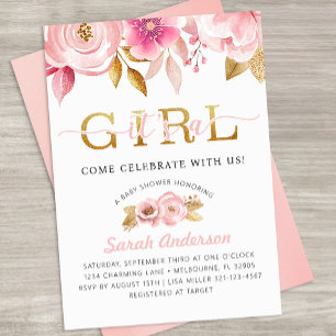 Blush Pink Floral Baby Girl Dusche Einladung