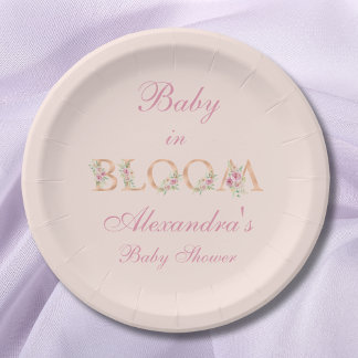 Blush Pink Floral Baby in Bloom Baby Dusche Pappteller