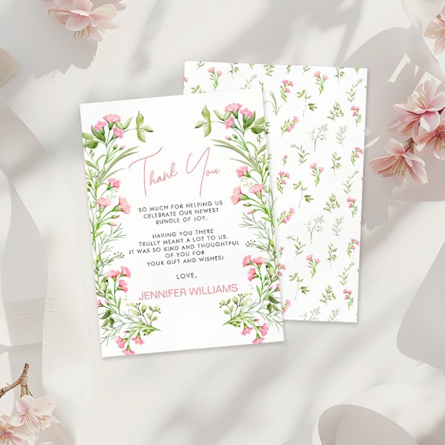 Blush Pink Floral Baby in Bloom Baby Girl Dusche Dankeskarte (Von Creator hochgeladen)