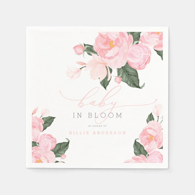 Blush Pink Floral Baby in Bloom Baby Shower Girl Serviette (Vorderseite)