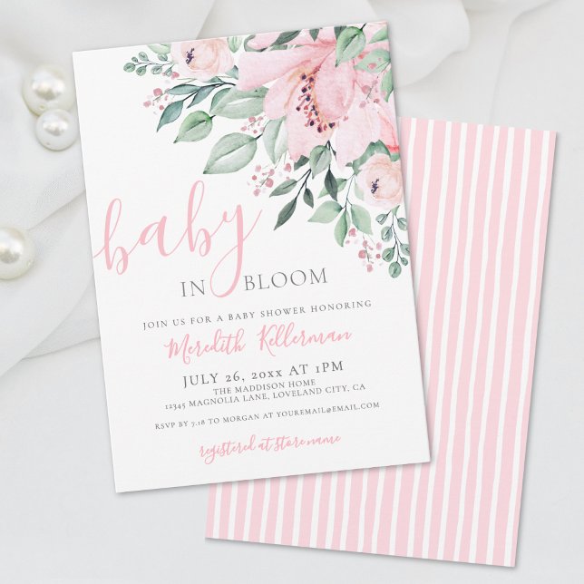 Blush Pink Floral Baby in Bloom Girl Shower Einladung (Blush Pink Floral Baby in Bloom Girl Shower Invitation)