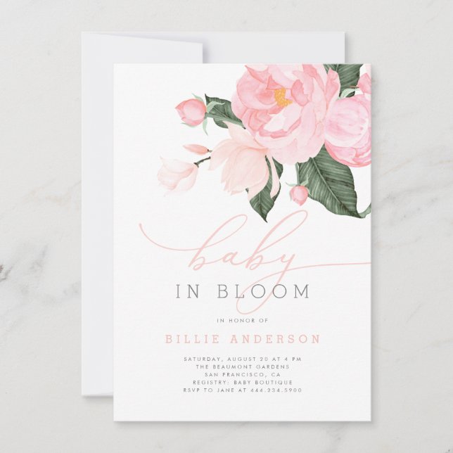 Blush Pink Floral Baby in Blütenduschmädchen Einladung (Vorderseite)