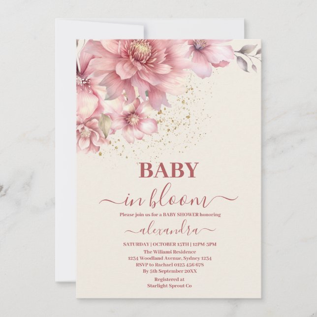 Blush Pink Floral Baby in Blütenduschmädchen Einladung (Vorderseite)
