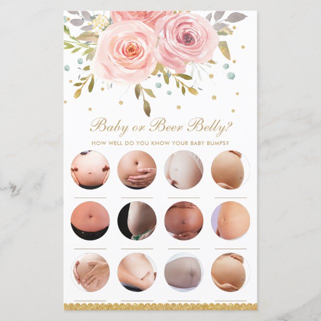 Blush Pink Floral Baby oder Bierbauch Duschspiel (Vorderseite)