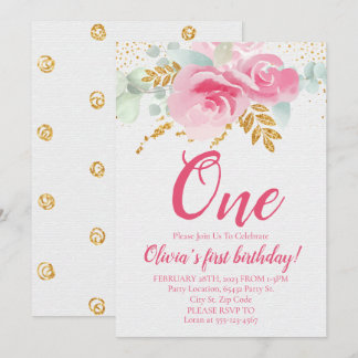 Blush Pink Floral Baby's First Birthday Einladung