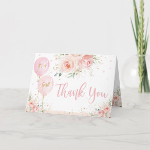 Blush Pink Floral Balloons Gold Girl Baby Dusche Dankeskarte