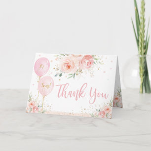 Blush Pink Floral Balloons Gold Twins Baby Dusche Dankeskarte