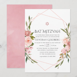 Blush Pink Floral Bat Mitzvah Einladung