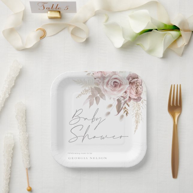 Blush Pink Floral Beautiful Baby Shower Pappteller (Hochzeit)