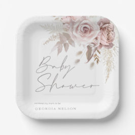 Blush Pink Floral Beautiful Baby Shower Pappteller