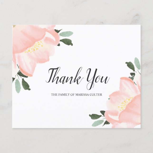 Blush Pink Floral Beerdigung Budget Danke Karte (Vorderseite)