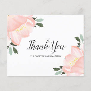 Blush Pink Floral Beerdigung Budget Danke Karte