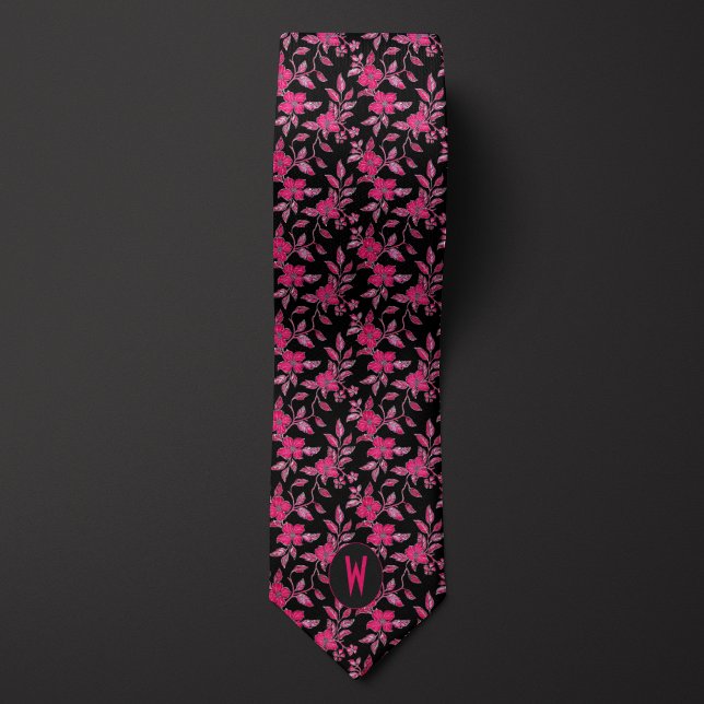 Blush Pink Floral Black Neck Tie Krawatte (Von Creator hochgeladen)