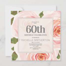 Blush Pink Floral Blätter 60. Geburtstagsfrauen Einladung