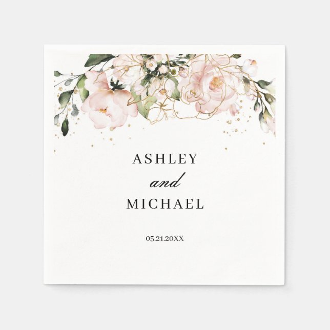 Blush Pink Floral Boho Napkins Moderne Trendy Serviette (Vorderseite)