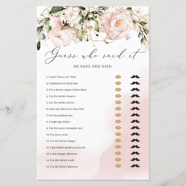 Blush Pink Floral Boho Ratess, der sagte, es Spiel (Vorderseite)