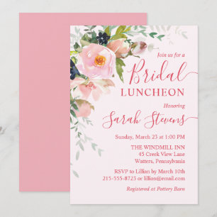 Blush Pink Floral Bouquet Bridal Luncheon Einladung