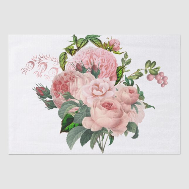 Blush Pink Floral Bouquet Wasserfarbe Decoupage Seidenpapier (Vorderseite)