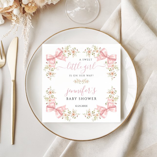 Blush Pink Floral Bow Baby Girl Shower Serviette (Von Creator hochgeladen)
