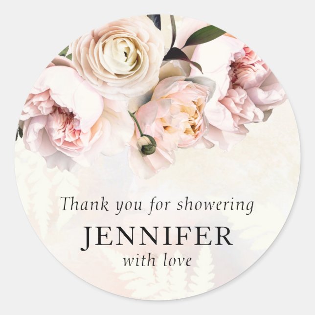 Blush Pink Floral Brautparty Danke Runder Aufkleber (Vorderseite)