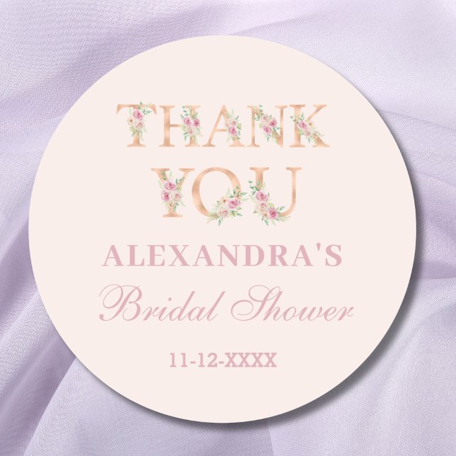 Blush Pink Floral Brautparty Vielen Dank Runder Aufkleber (Von Creator hochgeladen)