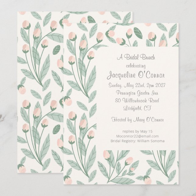 Blush Pink Floral Bridal Brunch Invitation Einladung (Vorne/Hinten)